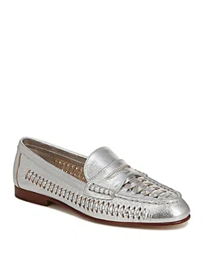 Shop Veronica Beard Women's Penny Slip On Woven Loafer Flats In Silver