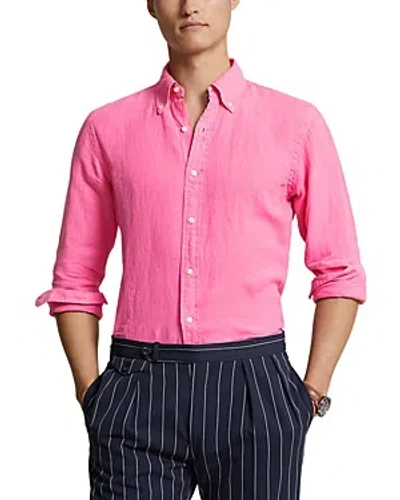 Shop Polo Ralph Lauren Linen Garment Dyed Custom Fit Button Down Shirt In Resort Rose