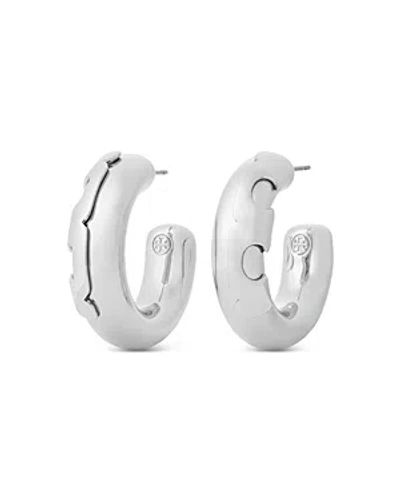 Shop Tory Burch Essential Hoop Earrings In Silver