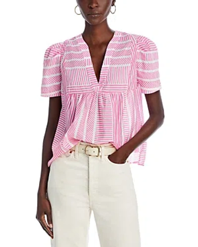 Shop Aqua Short Sleeve V Neck Top - 100% Exclusive In Pink/white