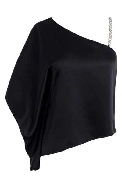 Shop Alice And Olivia Riko Asymmetric One Shoulder Crop Top In Black