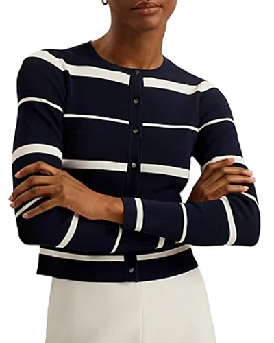 Shop Ted Baker Striped Cropped Cardigan In Navy