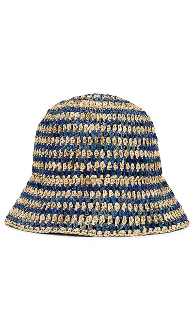 Shop Loeffler Randall Jocelyn Raffia Bucket Hat In 自然色 & 蓝色