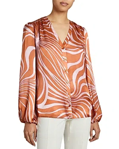 Shop Santorelli Printed Silk Blouse In Raspberry