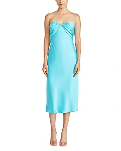 Shop ml Monique Lhuillier Imara Satin Midi Dress In Bright Aqua