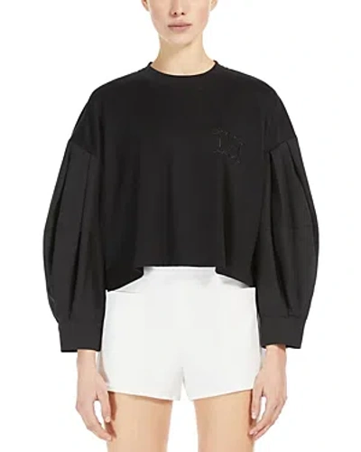 Shop Max Mara Dolly Mixed Media Embroidered Top In Black