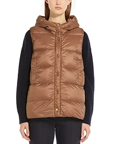 Shop Max Mara Jsoft Reversible Down Hooded Vest In Brown