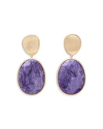 Shop Marco Bicego 18k Yellow Gold Lunaria Charoite Stone Drop Earrings In Purple/gold