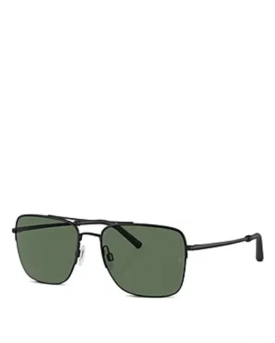 Shop Oliver Peoples X Roger Federer R-2 Aviator Sunglasses, 56mm In Black/green Polarized Solid