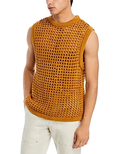 Shop Nicholas Daley Cotton Crocheted Regular Fit Crewneck Sweater Vest In Orange/mustard