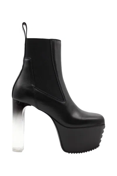 Rick Owens Minimal Grill Beatle Leather Platform Ankle Boots In Black