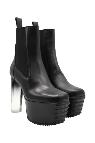 Rick Owens Minimal Grill Beatle Leather Platform Ankle Boots In Black