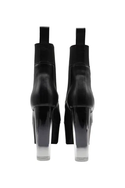 Rick Owens Minimal Grill Beatle Leather Platform Ankle Boots In Black