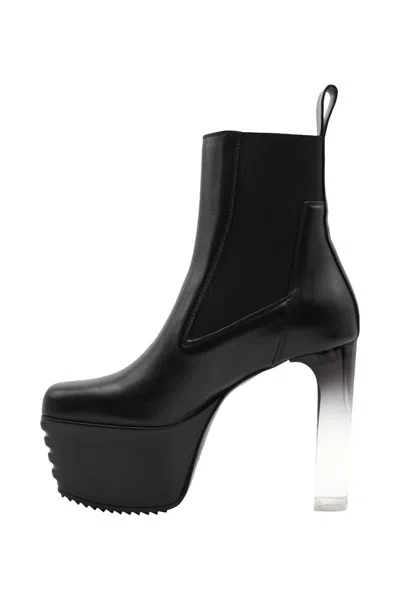 Rick Owens Minimal Grill Beatle Leather Platform Ankle Boots In Black