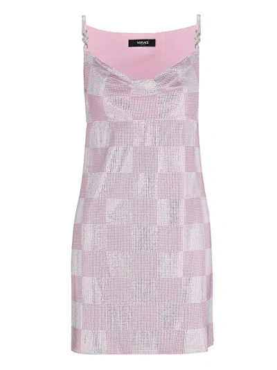 Shop Versace Check Mini Dress In Pink