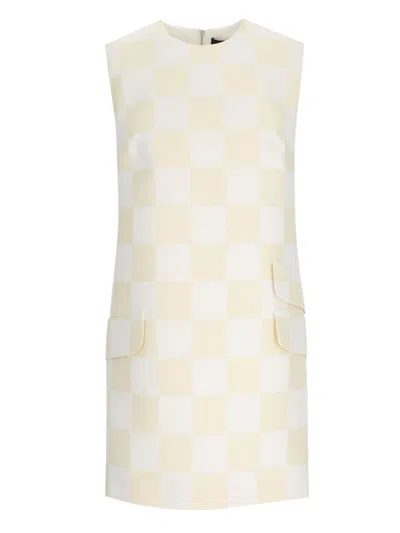 Shop Versace Check Mini Dress In Cream