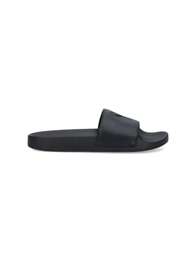 Shop Ami Alexandre Mattiussi Logo Slide Sandals In Black  