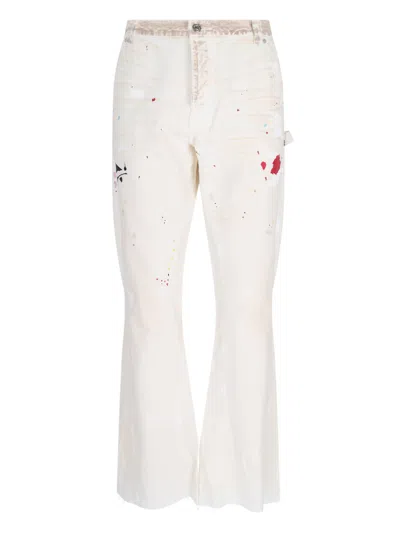 Shop Gallery Dept. Flared Printed Jeans In Cream