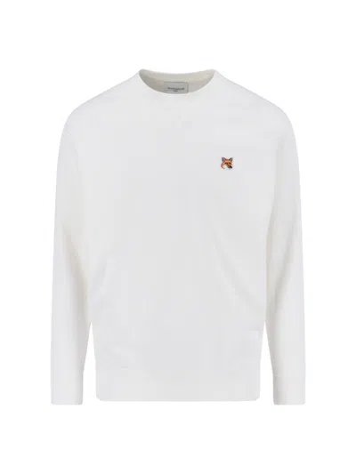 Shop Maison Kitsuné Logo Crewneck Sweatshirt In Cream