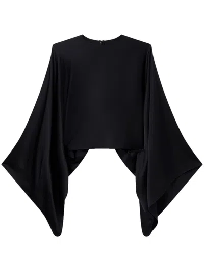 Shop Stella Mccartney Satin Top With Flared Sleeves In Black  