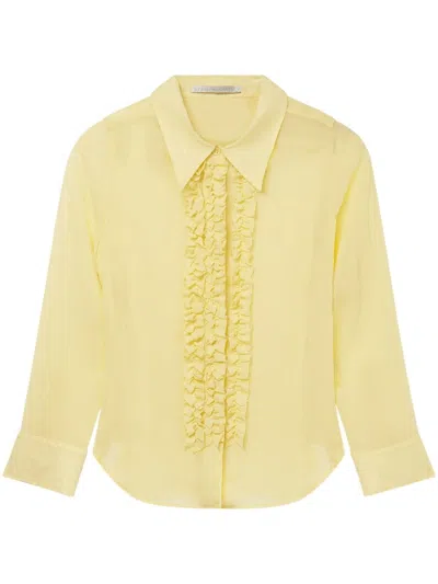 Shop Stella Mccartney Sheer Silk Tuxedo Shirt In Yellow