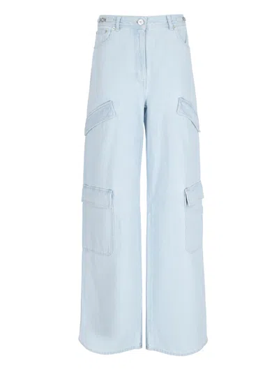 Versace Light Blue Cotton Cargo Jeans In Light Blue
