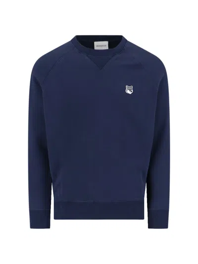 Shop Maison Kitsuné 'grey Fox Head Patch' Sweatshirt In Blue