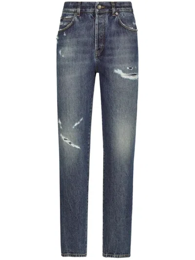 Shop Dolce & Gabbana `flower Power` 5-pocket Jeans In Blue