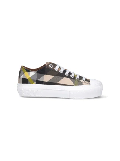 Shop Burberry Check Sneakers In Brown