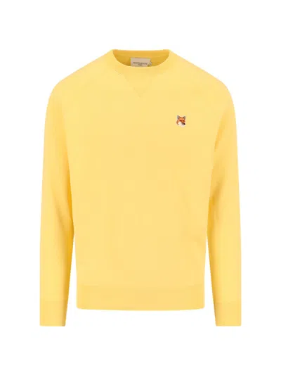 Shop Maison Kitsuné Logo Crew Neck Sweatshirt In Yellow