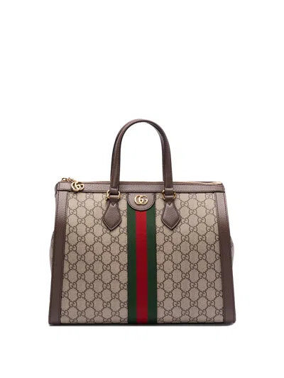 Shop Gucci `ophidia Gg` Medium Tote Bag In Brown