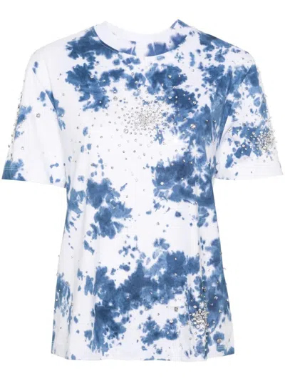 Shop Des Phemmes Tie Dye `splash` Embroidery T-shirt In Blue