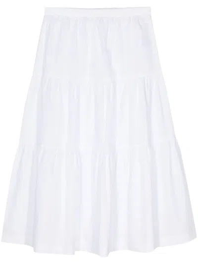 Shop Patrizia Pepe Midi Skirt In White