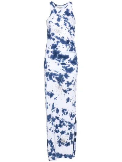 Shop Des Phemmes Tie Dye Embroidered Dress In Blue