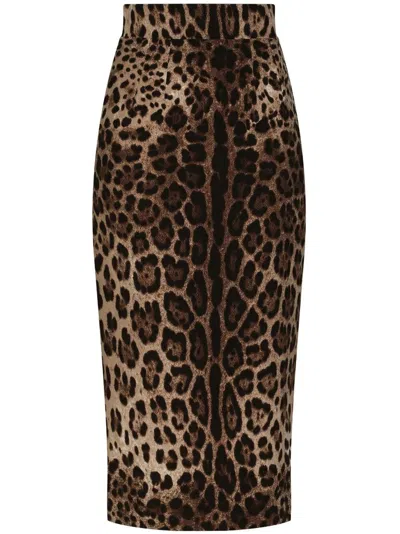 Shop Dolce & Gabbana `dg Essentials` Midi Skirt In Brown