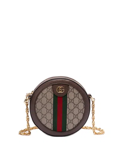 Shop Gucci `ophidia Gg` Mini Round Shoulder Bag In Brown