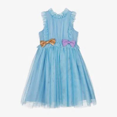 Shop Hucklebones London Girls Blue Tulle & Bow Dress