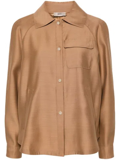 Shop Herno Experience Silk Jacket In Brown