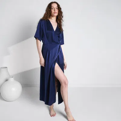Shop Lunya Washable Silk Wrap Dress In Deep Blue
