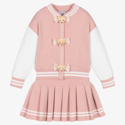 Shop Beau Kid Girls Pink & White Knitted Skirt Set