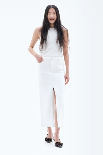 Shop Filippa K Long Slit Denim Skirt In White