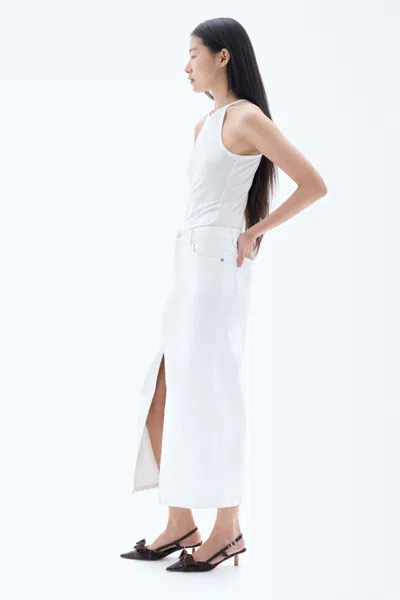 Shop Filippa K Long Slit Denim Skirt In White