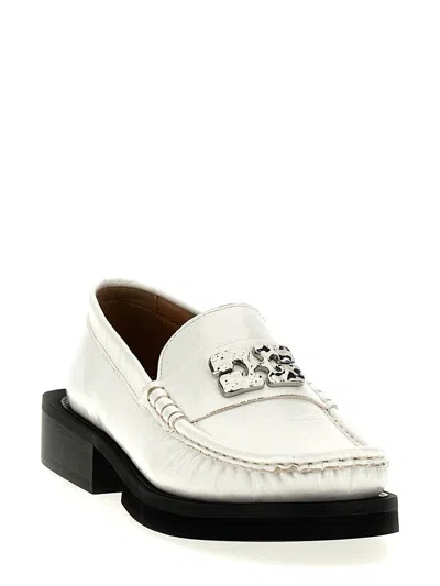 Shop Ganni 'butterfly' Loafers In White