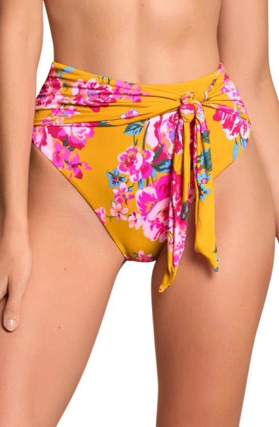 Shop Maaji Bouquet Suzane Front Tie High Rise Bikini Bottoms In Yellow