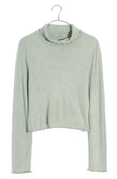 Madewell Ribbed Long Sleeve Turtleneck Crop Top In Frosted Sage