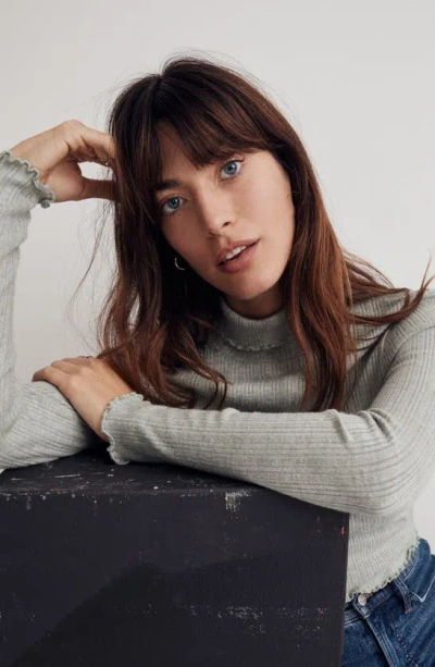 Madewell Ribbed Long Sleeve Turtleneck Crop Top In Frosted Sage