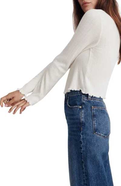 Madewell Ribbed Long Sleeve Turtleneck Crop Top In Antique Cream