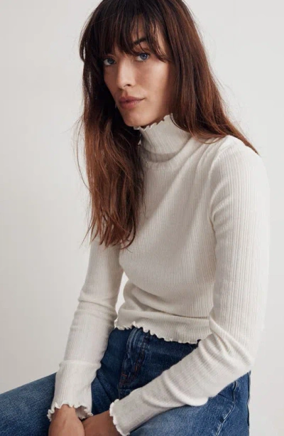 Madewell Ribbed Long Sleeve Turtleneck Crop Top In Antique Cream