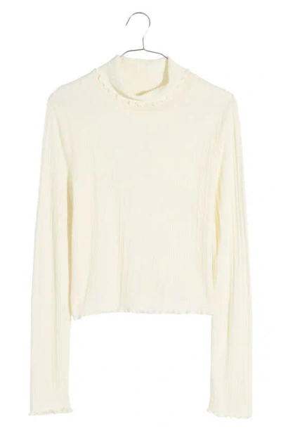 Madewell Ribbed Long Sleeve Turtleneck Crop Top In Antique Cream