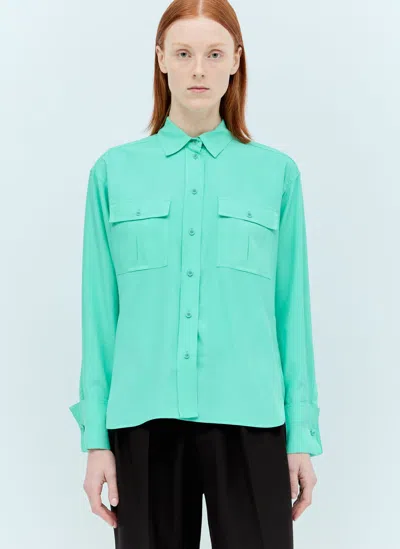 Shop Max Mara Flap Pockets Silk Shirt In Green